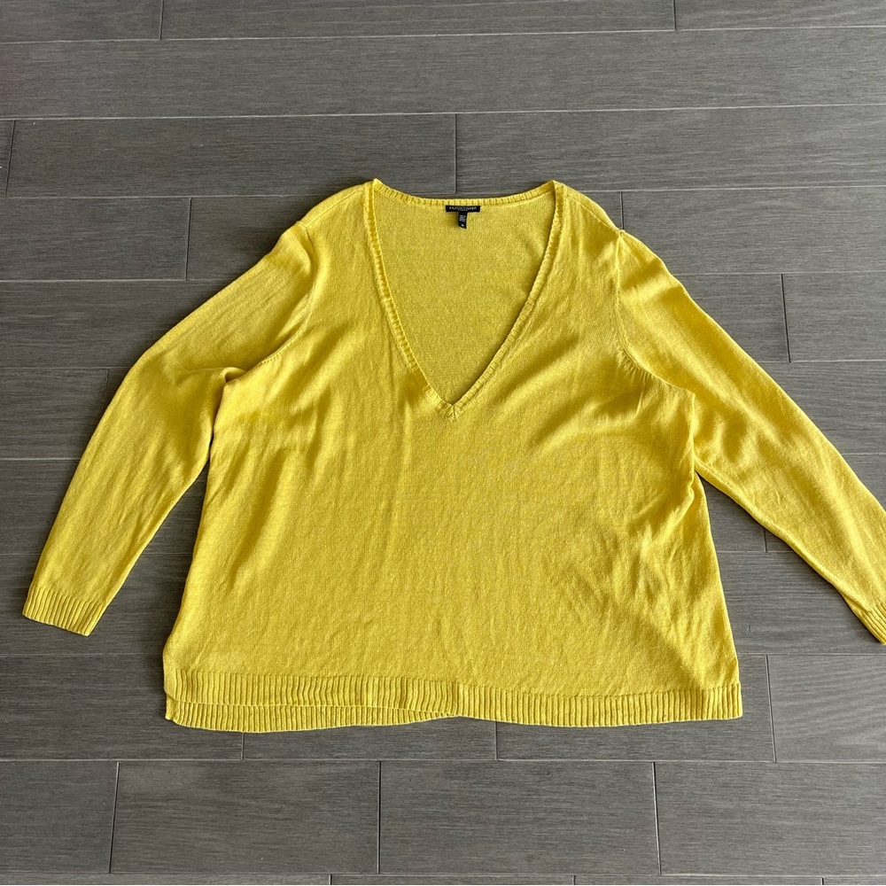 Eileen Fisher Organic Linen Yellow Knit Sweater Top Deep V Neck Top Plus Size 3X - Picture 7 of 12